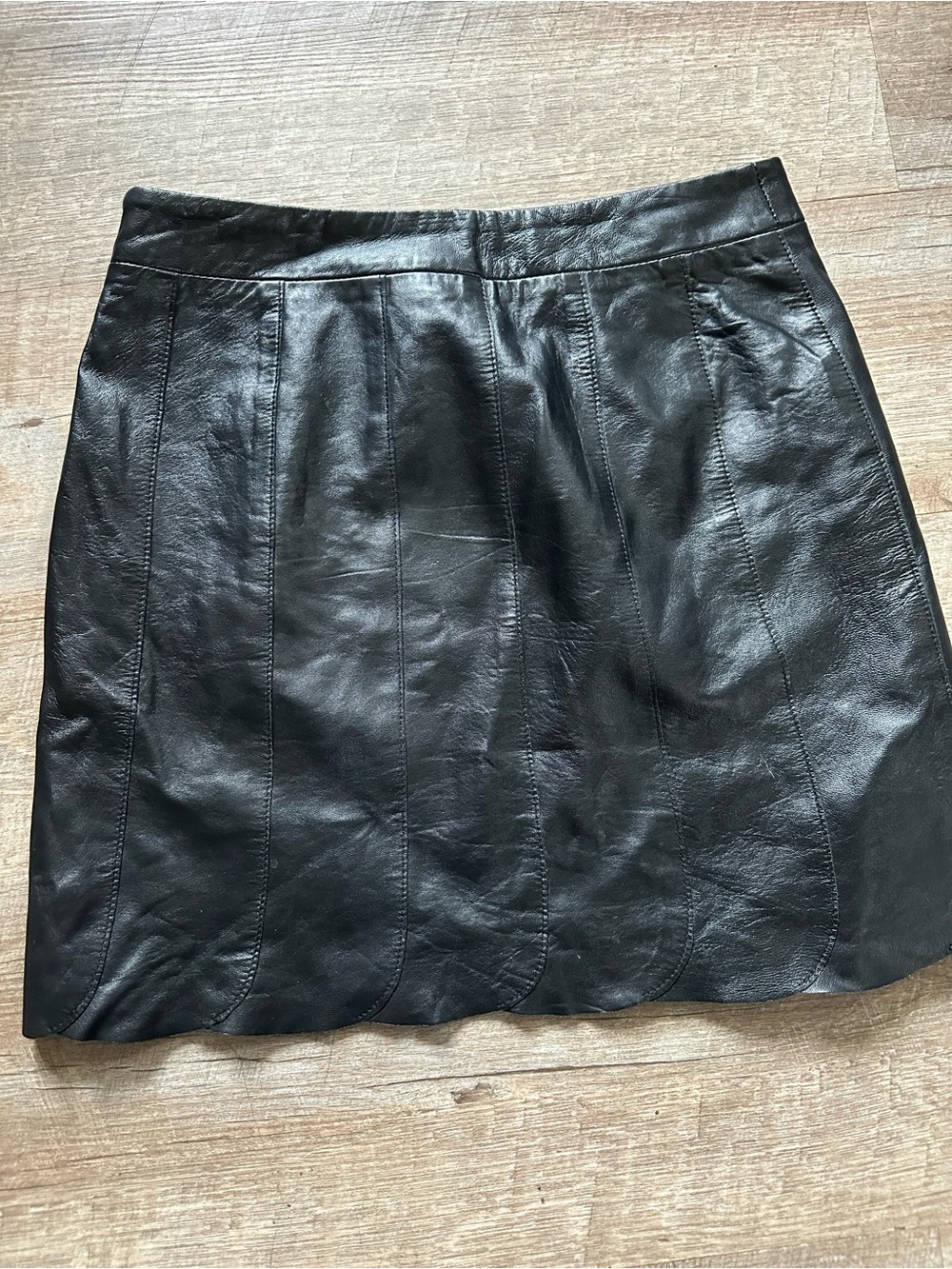 Margaret Godfrey Women’s Black Leather A-Line Mini Skirt